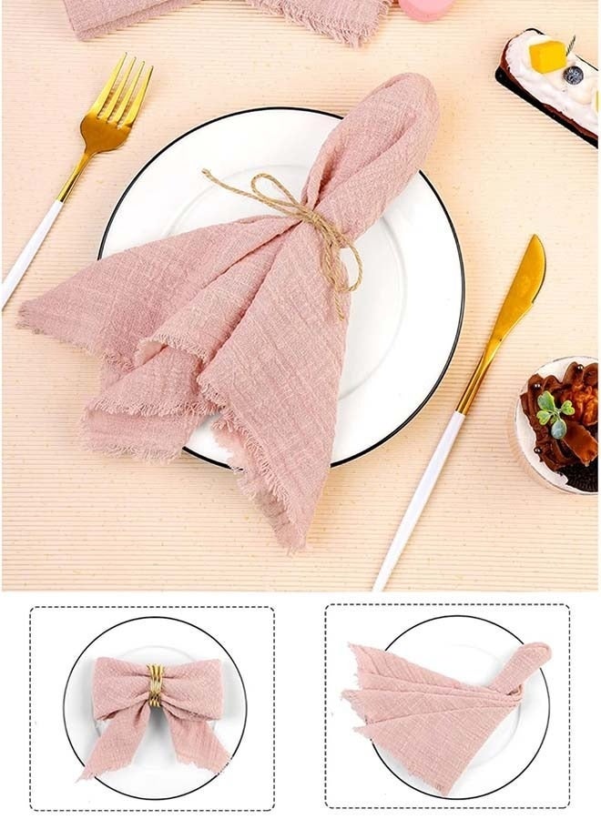 Forest Home Cotton Linen Cloth Napkin, 12 Pcs Handmade Cloth Napkin with Fringe, 17 x 17" Soft Cloth Dinner Wedding Napkin Square Rustic Fringe Napkin for Dinners, Parties, Weddings, Dusty PinkWedding - Image 4